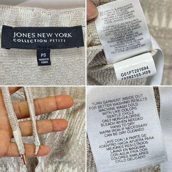 Jones New York Cardigan Sweater Sz PS Taupe Metallic Long Sleeve Top Tie Front - Picture 6 of 16